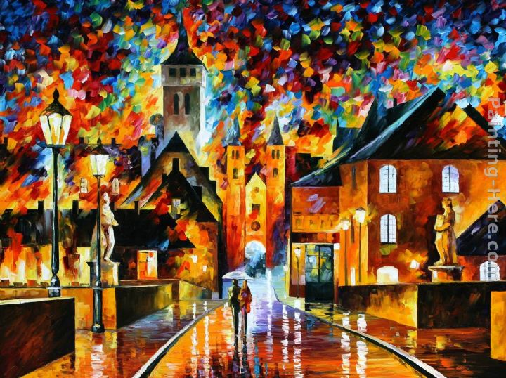 NIGHT IN THE OLD CITY painting - Leonid Afremov NIGHT IN THE OLD CITY art painting